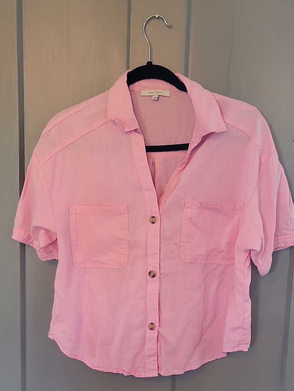 Love Tree Linen Blend Button Up Pink Top
